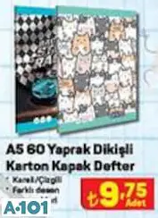 A5 60 YAPRAK DİKİŞLİ KARTON KAPAK KARELİ/ÇİZGİLİ DEFTER